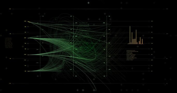 Dynamic data-rich interface for cybersecurity hubs or advanced computing. Vivid color coding for future energy or complex system monitoring.