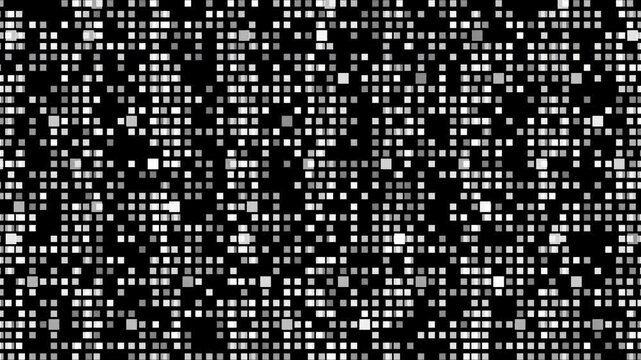Abstract stylized pixel data flow representing binary code or blockchain blocks. Versatile background for fintech, data encryption, and IT infrastructure.