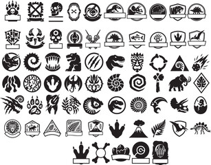 Dinosaur Collection of Prehistoric Icons and Badges - fossils, wildlife, history, evolution © Your_Demon