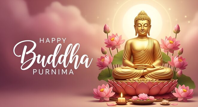 Happy Vesak Day Poster Design with Buddha Purnima Statue Vesak Day is a holy day for Buddhists