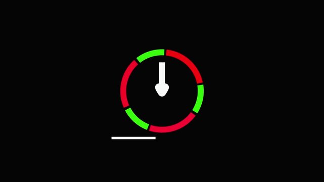Loading Progress Indicator with Red Green Gauge and White Needle on Black Background for Infographics and Data Visualization.