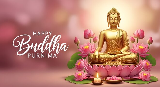 Happy Vesak Day Poster Design with Buddha Purnima Statue Vesak Day is a holy day for Buddhists