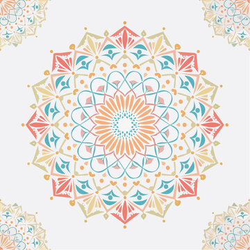 Complex mandala flower pattern in soft warm colors islamic background