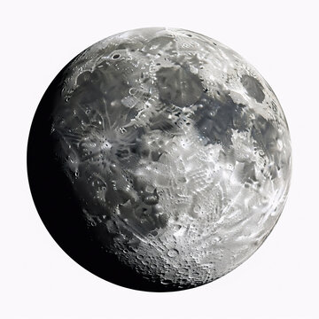 Gray moon with craters on surface in space