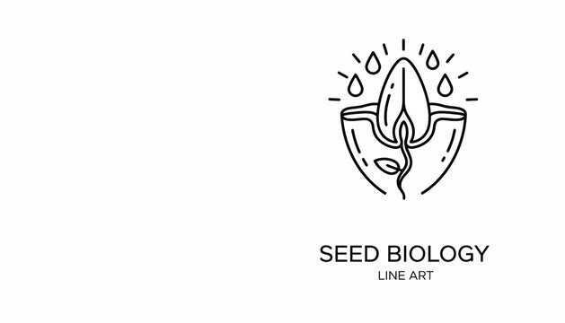 Seed Biology Line Art: Germination Process with Water Drops