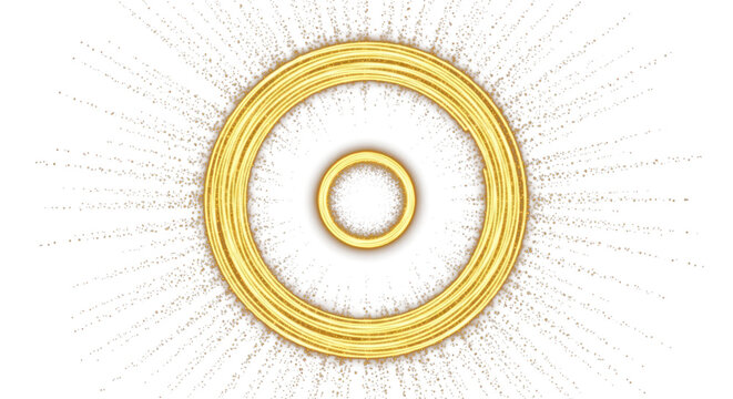 Neon glowing golden circular ring overlay with circle particles light effect luminous ring frame, sphere, orb, globe, round, halo, portal glow on transparent PNG backgroundon black background