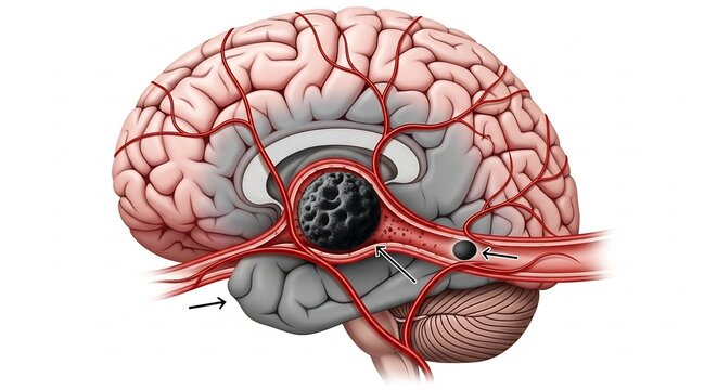 Anatomical Illustration of a Brain Aneurysm and Cerebrovascular System.