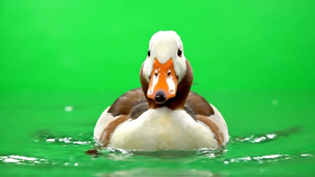 A serene indian runner duck swims calmly on green water