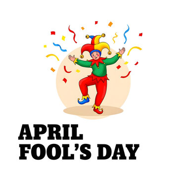 April Fool's Day illustration with jester and confetti