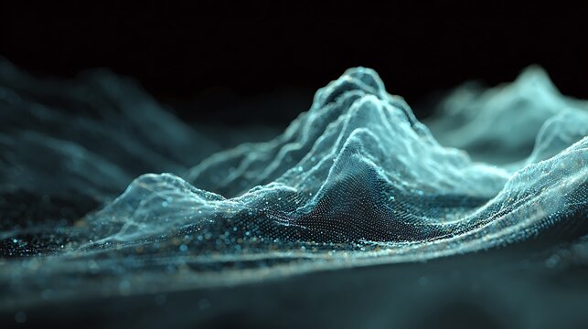 Glowing Turquoise Digital Mountain Landscape with Point Cloud Peaks