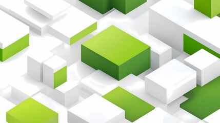 Obraz premium Modern 3D Isometric Green and White Rectangular Blocks Representing Sustainable Growth, Modular Architecture and Data Management