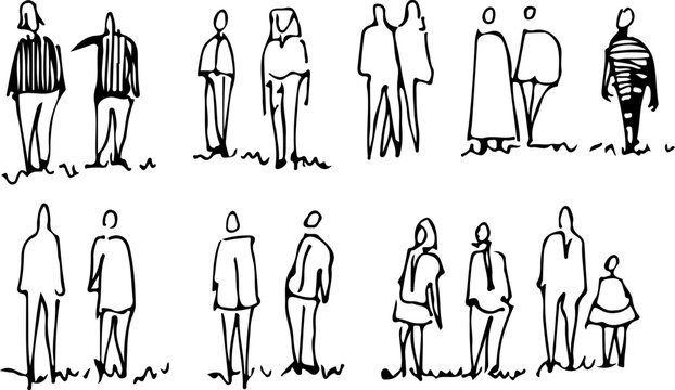 Minimalist hand-sketched people collection for architecture entourage, web design landing pages, and contemporary graphic design assets
