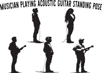 Naklejka premium Guitarist performing live music silhouette standing man with acoustic guitar