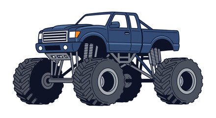 Blue Monster Truck with Oversized Tires and Lifted Suspension - Isolated © asepta