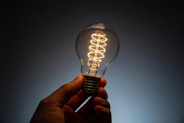 Hand holding lit incandescent bulb