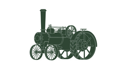 Fototapeta premium Vintage Steam Traction Engine Silhouette, Industrial Revolution Machine