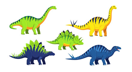 Cute Cartoon Dinosaurs - Brontosaurus, Stegosaurus, Triceratops, Ankylosaurus © ati