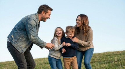 Fototapeta premium Joyful Family Outdoors Enjoying Sunny Day Together.