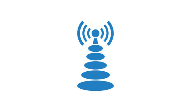 Blue Radio Tower Signal Emblem Logo.