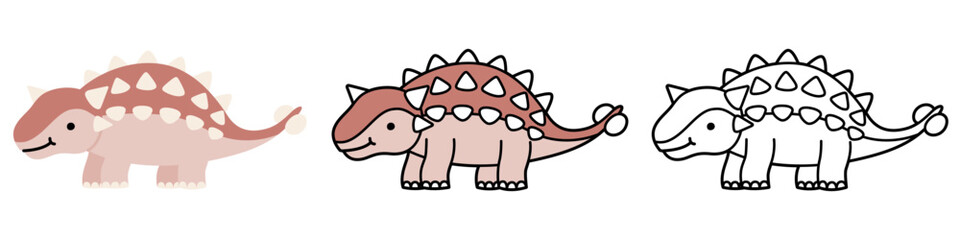 Fototapeta premium かわいいアンキロサウルスのイラスト