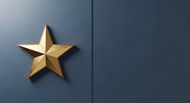 Golden star ornament on a dark blue textured wall with a vertical line for luxury brand identity and premium excellence award marketing concept