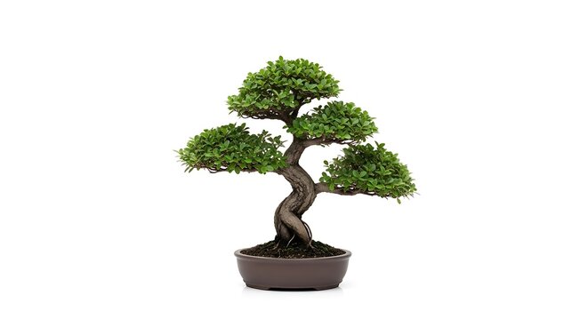 Potted traditional bonsai tree against clean white background