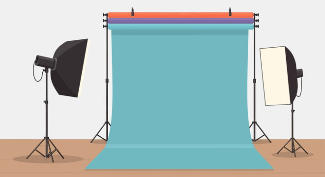 Studio photography lighting equipment setup.