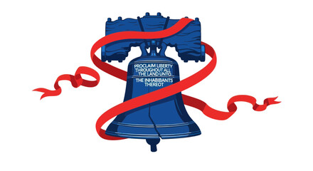 Liberty Bell with Red Ribbon, Independence Day Symbol, Patriotic USA Icon © Atok