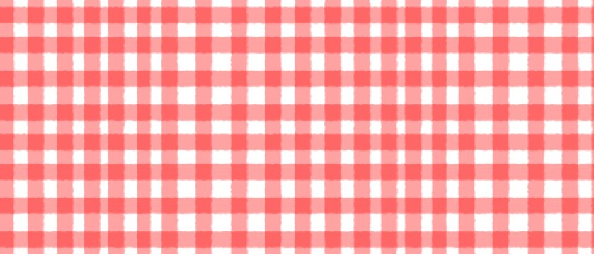 Watercolor red gingham pattern. Rustic, seamless fabric design. Cute cottagecore aesthetic for paper, backgrounds, and textile printing.