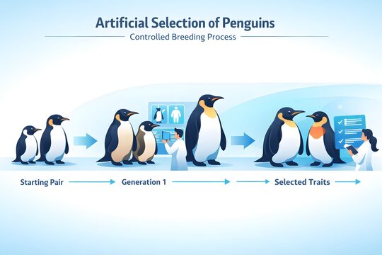 Artificial Selection of Penguins Trait Evolution Infographic with Controlled Breeding Process
