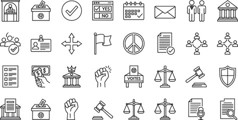 Fototapeta premium Voting democracy line icons set election government outline vector illustration collection