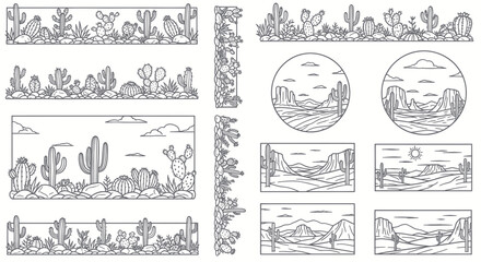 Desert Landscape Borders and Elements - Line Art Collection © Aziz
