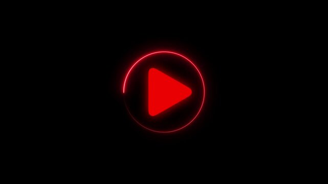 Bright Red Neon Pause Button Icon Inside a Circle on a Black Background symbol media