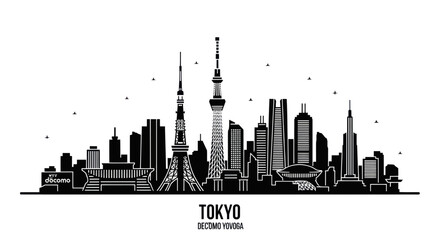 Fototapeta premium Tokyo Skyline Silhouette - Iconic Japanese Cityscape Vector Illustration