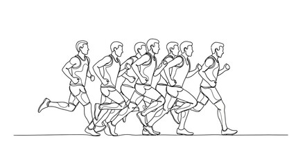Obraz premium Dynamic Illustration of Multiple Runners in Motion Depicting Speed and Athletic Energy in a Continuous Line Drawing Style