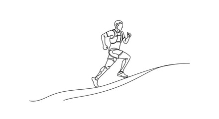 Fototapeta premium Dynamic line art illustration of a man running uphill showing movement and effort in a minimalistic style with clean lines and