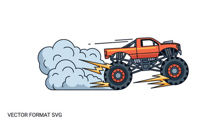 Orange Monster Truck Speeding with Smoke and Lightning © beni