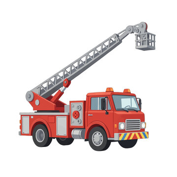 Fire Truck Vector Illustration with Ladder, Isolated for Emergency and Transport Designs