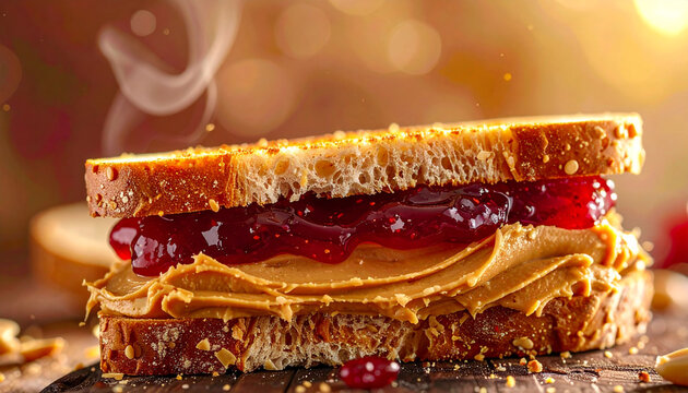 Delicious homemade peanut butter and jelly sandwich, a classic comfort food that brings back childhood memories and satisfies cravings