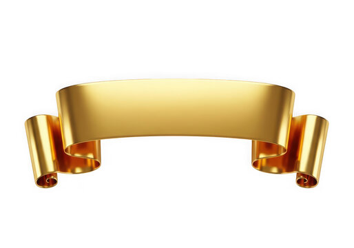 Elegant gold decorative ribbon banner with tassels isolated on transparent background