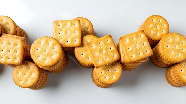 Stacks of salty crackers, a delightful snack for any time of the day