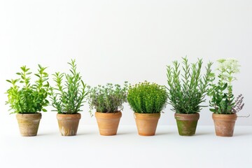 Fototapeta premium Potted herbs on white background