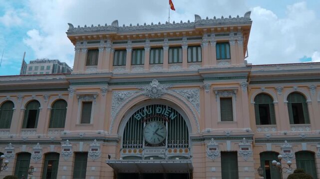 The famous building of Saigon Central Post Office in Ho Chi Minh City built in a mix of gothic, renaissance and colonial styles designed by Gustave Eiffel