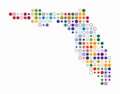 Florida, shape of the state build of colored cells. Digital style map of the Florida on white background. Large size circle blocks. Simple vector illustration.