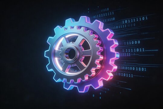 Glowing gear with binary code