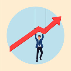 Obraz premium Businessman holding red upward arrow symbolizing growth and success