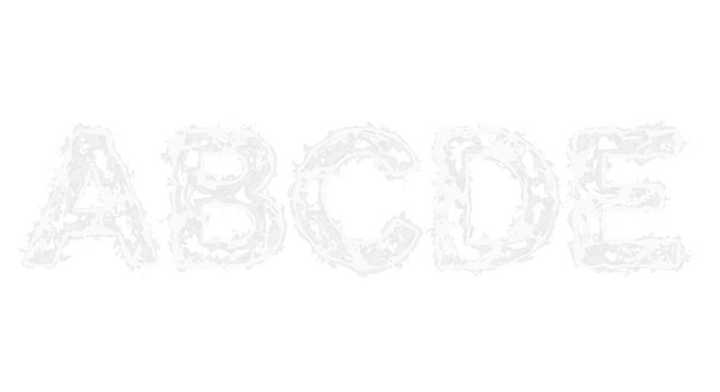 White abstract letters abcde formed from delicate swirling patterns on a clean
