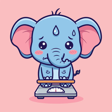 Cute elephant struggling with weight on a scale