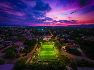 Aerial view of a soccer field at sunset in Puerto Vallarta, Jalisco, Mexico © Hello Cinthia