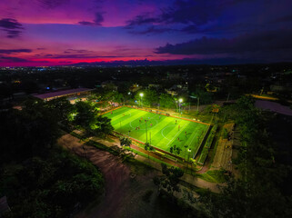 Aerial view of a soccer field at sunset in Puerto Vallarta, Jalisco, Mexico © Hello Cinthia